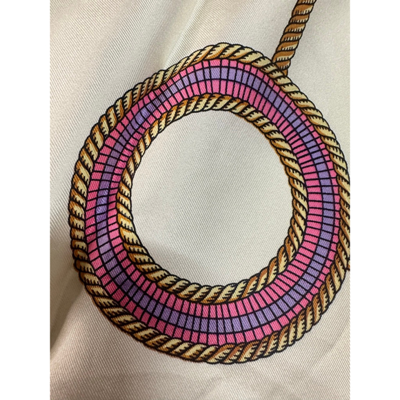 Women's Celine White & Blue Rope Print Silk Scarf One Size - Picture 4 of 5